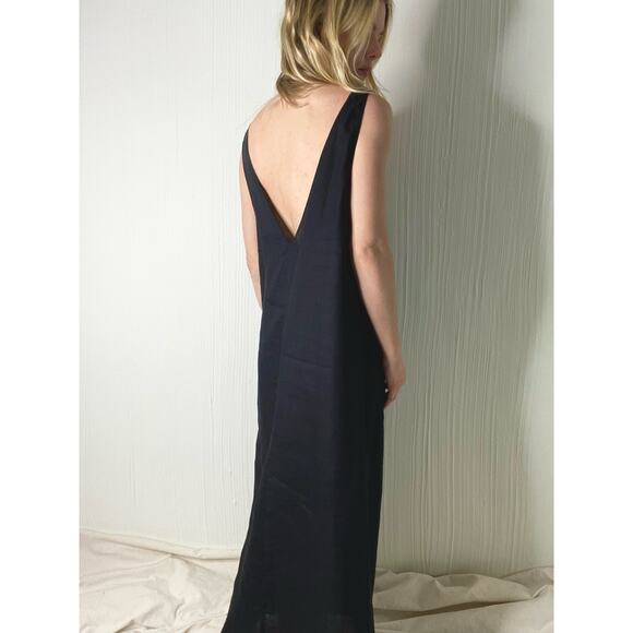 REFORMATION Black Linen V Neck Plunge Back Slit Maxi Dress US XS/S - Picture 5 of 9